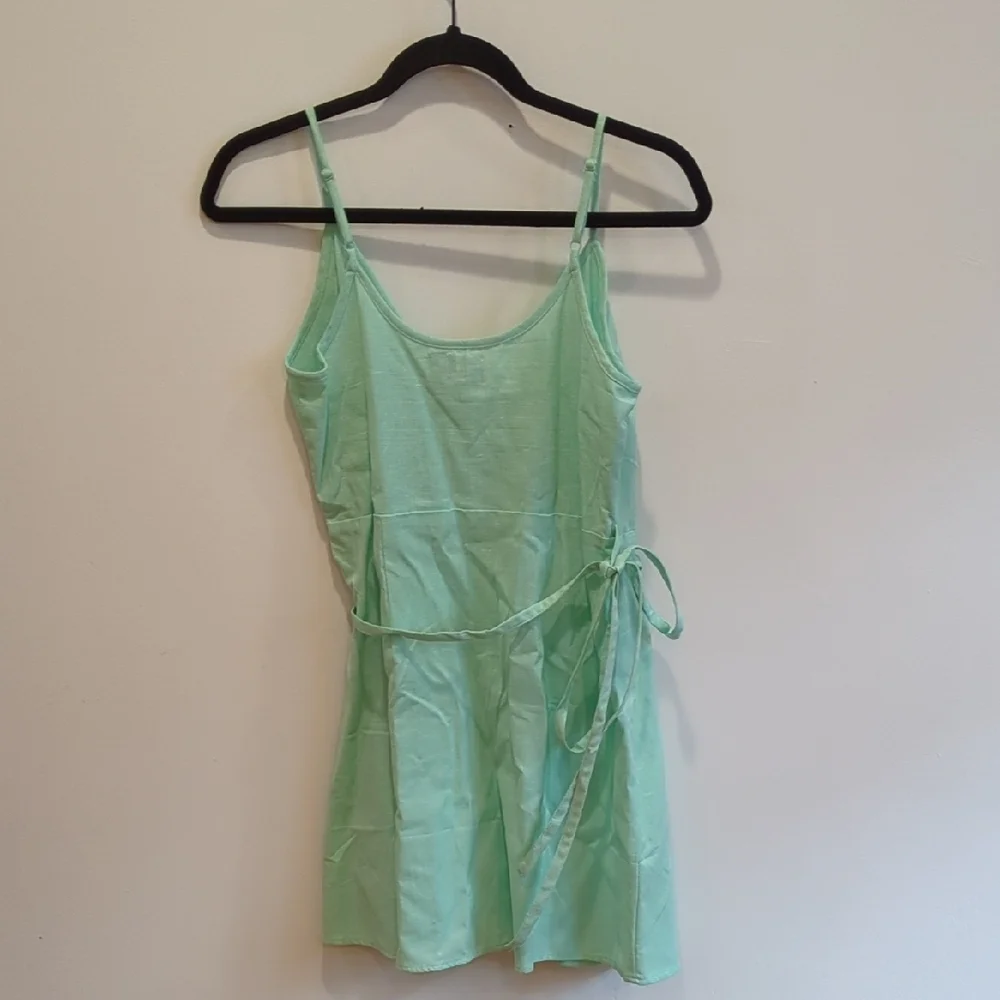 Beach Boho Coastal Cowgirl NWT ASOS Mint Green Wrap Mini Dress Cotton Linen US 4 - Picture 6 of 9